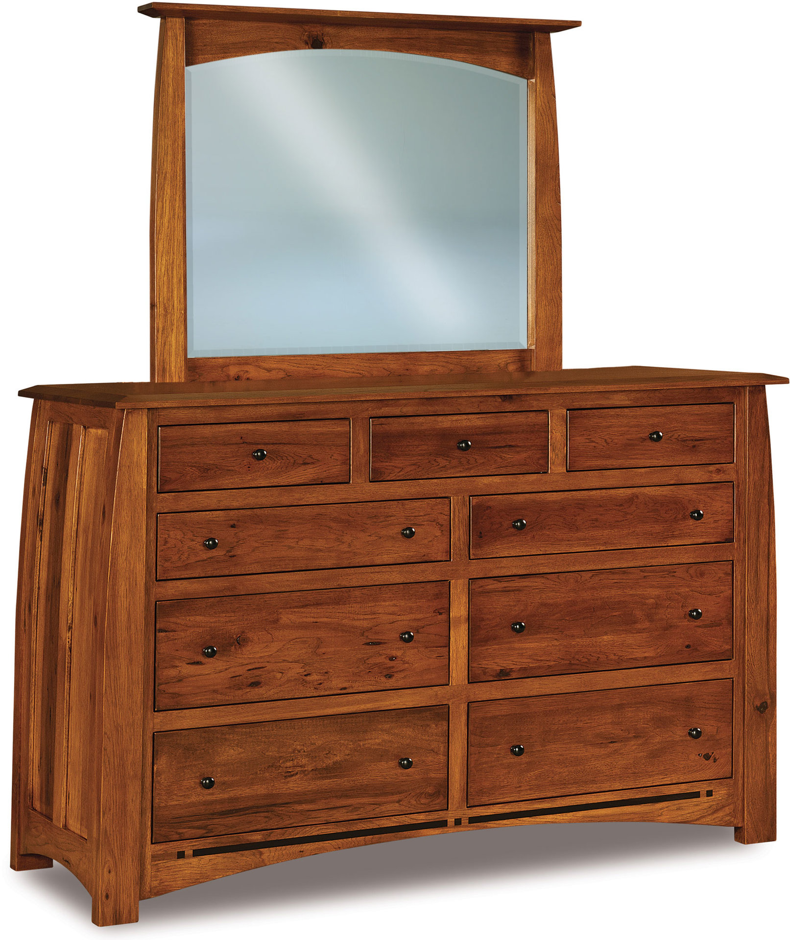 Custom Boulder Creek Rustic Hickory 9 Drawer Dresser with Mirror