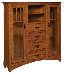 Mission Display Bookcase - Seedy Glass and Drawers