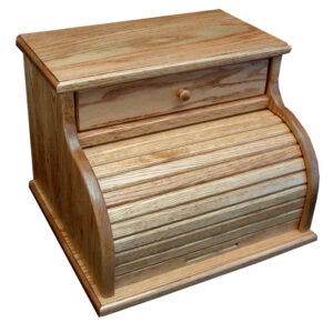 Wooden Bread Box with Roll Top and Drawer